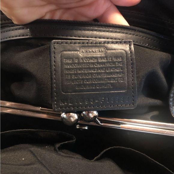 Vintage Y2K Coach Fabric Black & Gray Signature Shoulder Bag w/ Leather Straps - Picture 6 of 15